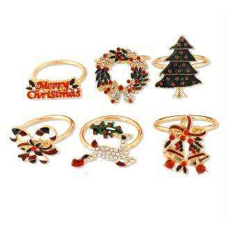 6pcs Christmas Napkin Ring Set