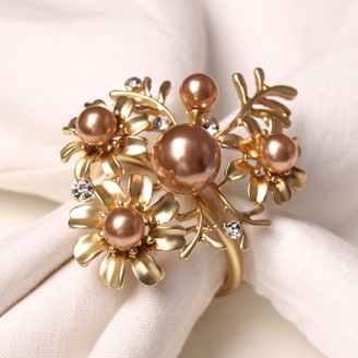 Champagne Color Rhinestone Flowers Napkin Ring 